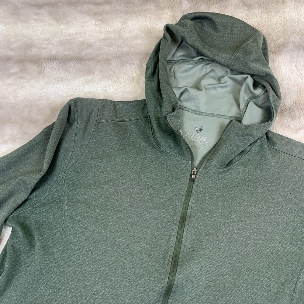 Kuhl Mens Full Zip Hoodie Green Heathered Performance Pullover Thumbholes Large - Picture 2 of 11